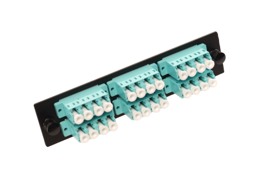 LC Quad 6 Pack (10 Gig) 24 Fibers, Black w/Aqua Adapters