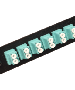 LC Duplex 6 Pack (10 Gig) 12 Fibers Aqua Adapters, Black Panel