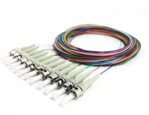 900um Pigtail, 12 Fiber, Multimode 62.5um OM1, ST/PC, Beige Boots, 3 Meters
