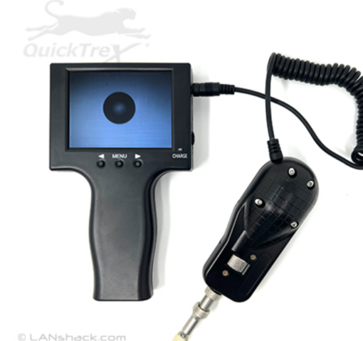 QuickTreX® 250X Portable Fiber Optic Video Inspection Microscope with 3.5 Inch Handheld LCD Display Screen, and Carry Case for Inspecting 1.5mm and 2.5mm (LC, SC, ST, FC) Fiber Optic Connectors